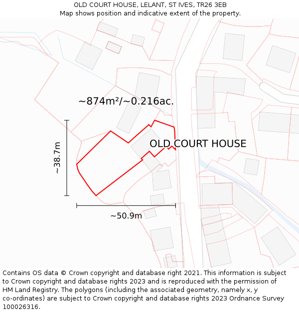 OLD COURT HOUSE, LELANT, ST IVES, TR26 3EB: Plot and title map