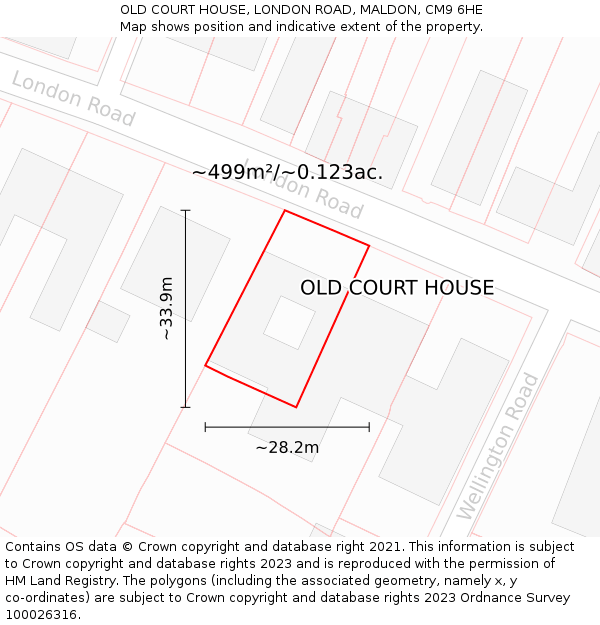 OLD COURT HOUSE, LONDON ROAD, MALDON, CM9 6HE: Plot and title map