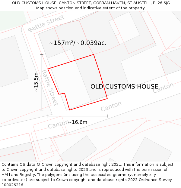 OLD CUSTOMS HOUSE, CANTON STREET, GORRAN HAVEN, ST AUSTELL, PL26 6JG: Plot and title map
