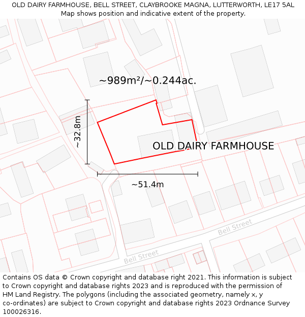 OLD DAIRY FARMHOUSE, BELL STREET, CLAYBROOKE MAGNA, LUTTERWORTH, LE17 5AL: Plot and title map