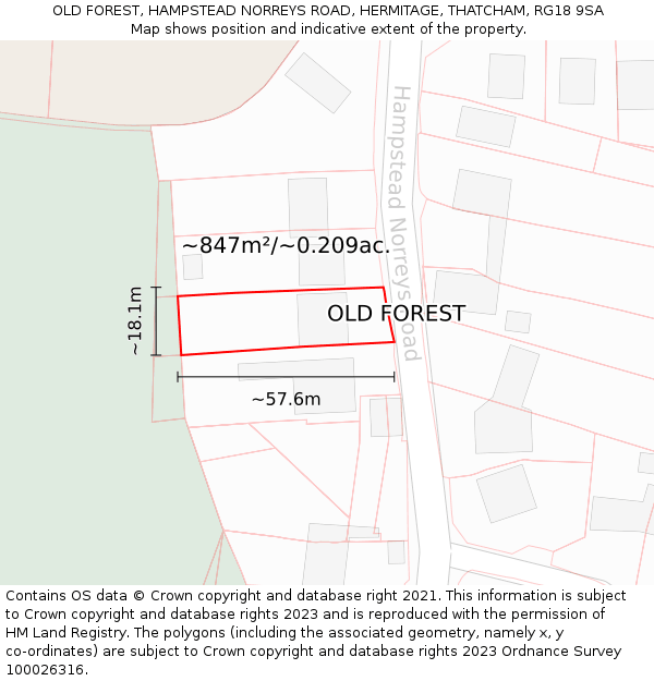 OLD FOREST, HAMPSTEAD NORREYS ROAD, HERMITAGE, THATCHAM, RG18 9SA: Plot and title map