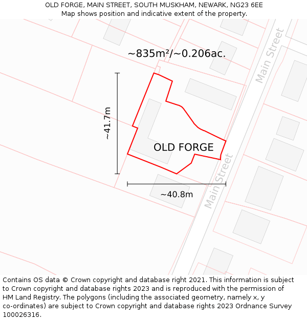 OLD FORGE, MAIN STREET, SOUTH MUSKHAM, NEWARK, NG23 6EE: Plot and title map