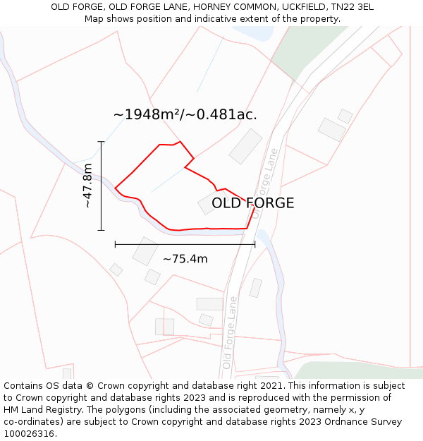 OLD FORGE, OLD FORGE LANE, HORNEY COMMON, UCKFIELD, TN22 3EL: Plot and title map