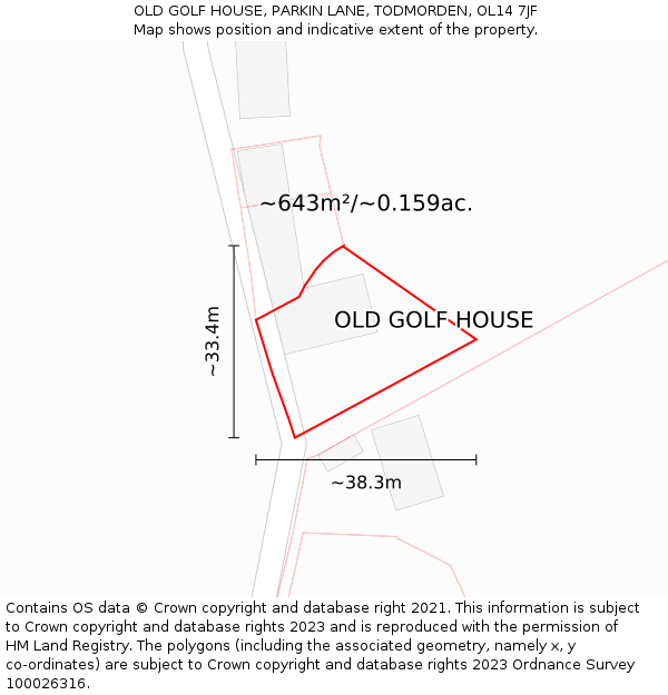 OLD GOLF HOUSE, PARKIN LANE, TODMORDEN, OL14 7JF: Plot and title map