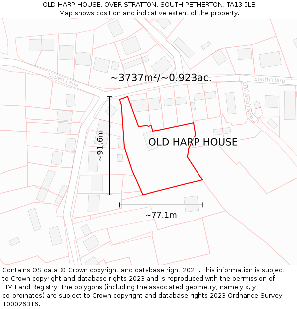 OLD HARP HOUSE, OVER STRATTON, SOUTH PETHERTON, TA13 5LB: Plot and title map