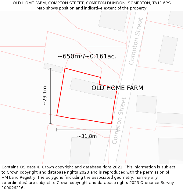 OLD HOME FARM, COMPTON STREET, COMPTON DUNDON, SOMERTON, TA11 6PS: Plot and title map