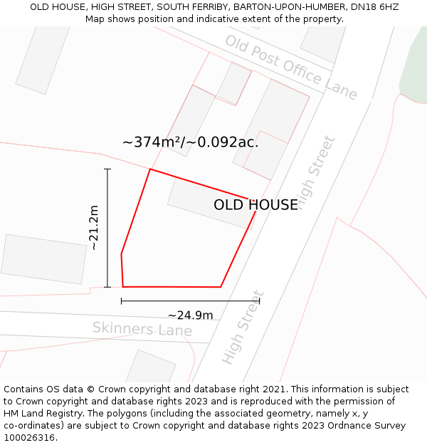 OLD HOUSE, HIGH STREET, SOUTH FERRIBY, BARTON-UPON-HUMBER, DN18 6HZ: Plot and title map