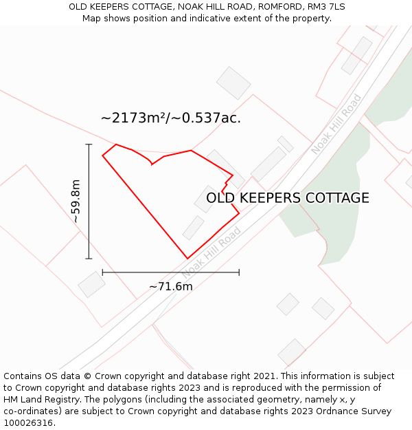 OLD KEEPERS COTTAGE, NOAK HILL ROAD, ROMFORD, RM3 7LS: Plot and title map