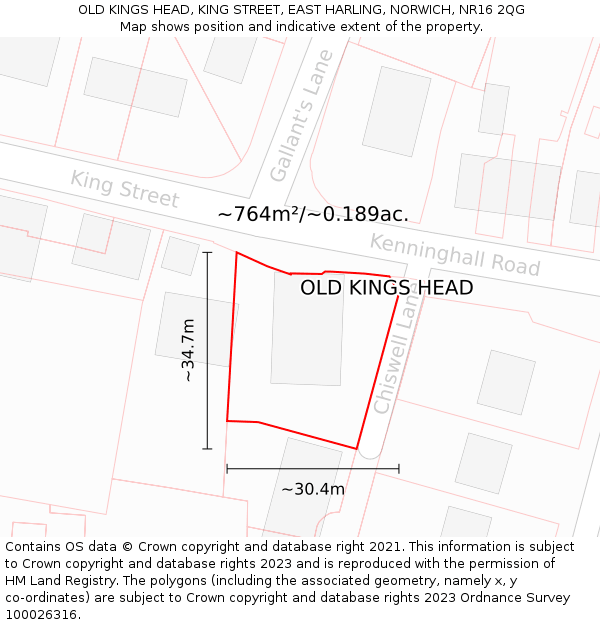OLD KINGS HEAD, KING STREET, EAST HARLING, NORWICH, NR16 2QG: Plot and title map