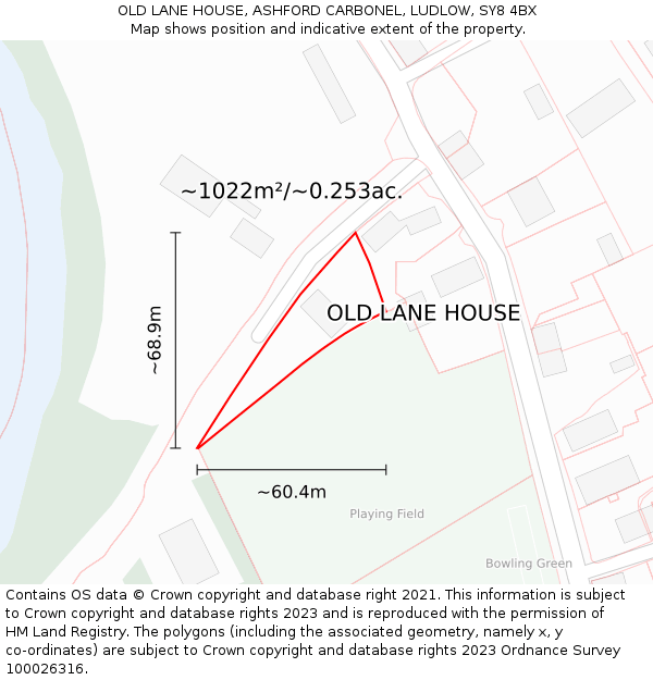 OLD LANE HOUSE, ASHFORD CARBONEL, LUDLOW, SY8 4BX: Plot and title map