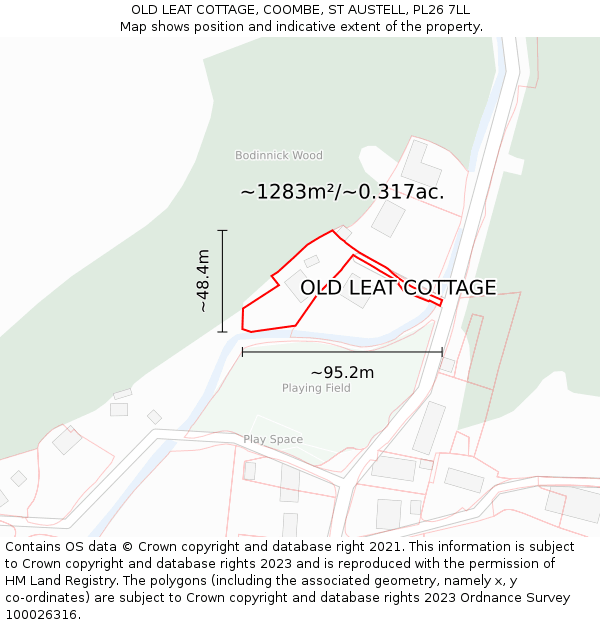 OLD LEAT COTTAGE, COOMBE, ST AUSTELL, PL26 7LL: Plot and title map