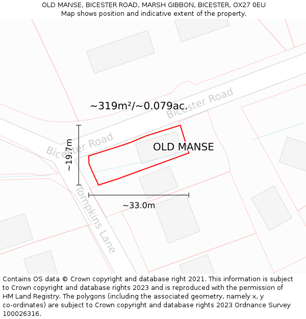 OLD MANSE, BICESTER ROAD, MARSH GIBBON, BICESTER, OX27 0EU: Plot and title map