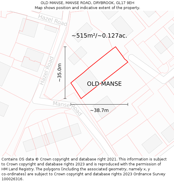 OLD MANSE, MANSE ROAD, DRYBROOK, GL17 9EH: Plot and title map