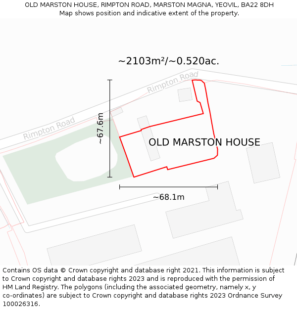 OLD MARSTON HOUSE, RIMPTON ROAD, MARSTON MAGNA, YEOVIL, BA22 8DH: Plot and title map