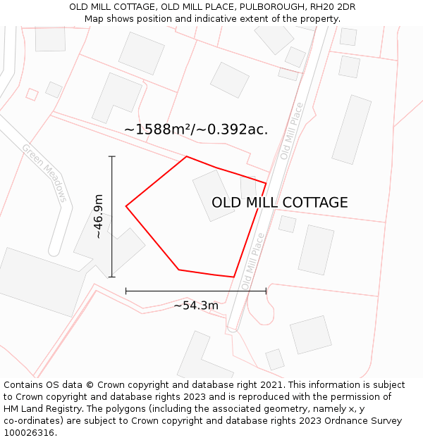 OLD MILL COTTAGE, OLD MILL PLACE, PULBOROUGH, RH20 2DR: Plot and title map