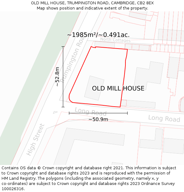 OLD MILL HOUSE, TRUMPINGTON ROAD, CAMBRIDGE, CB2 8EX: Plot and title map