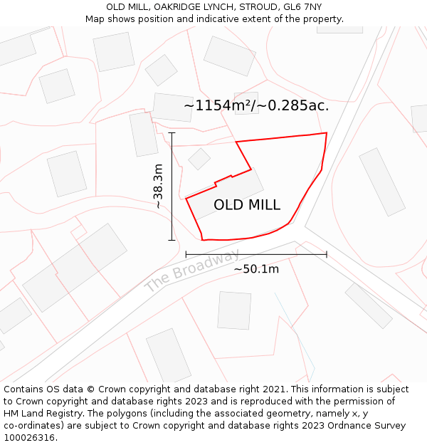 OLD MILL, OAKRIDGE LYNCH, STROUD, GL6 7NY: Plot and title map