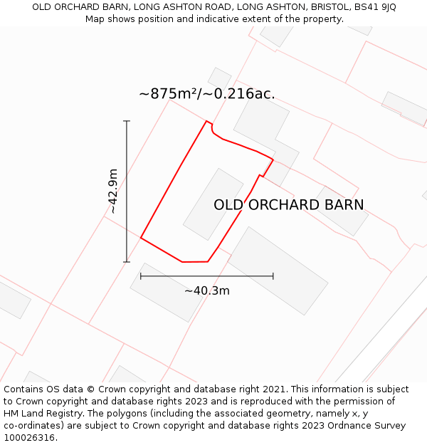 OLD ORCHARD BARN, LONG ASHTON ROAD, LONG ASHTON, BRISTOL, BS41 9JQ: Plot and title map