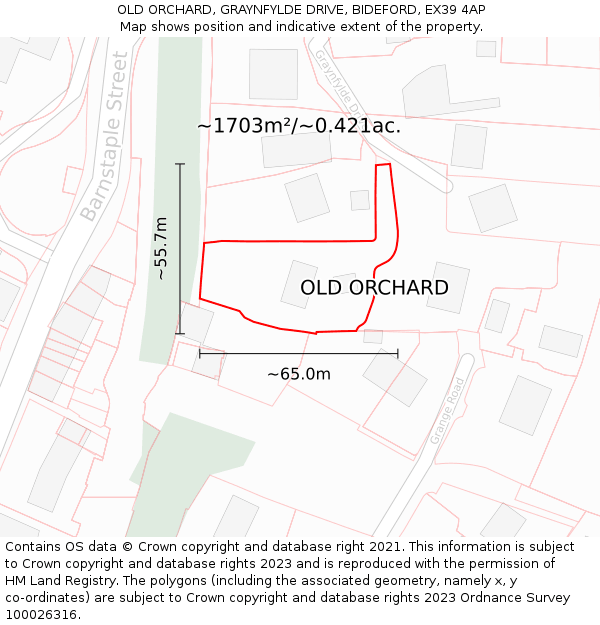 OLD ORCHARD, GRAYNFYLDE DRIVE, BIDEFORD, EX39 4AP: Plot and title map