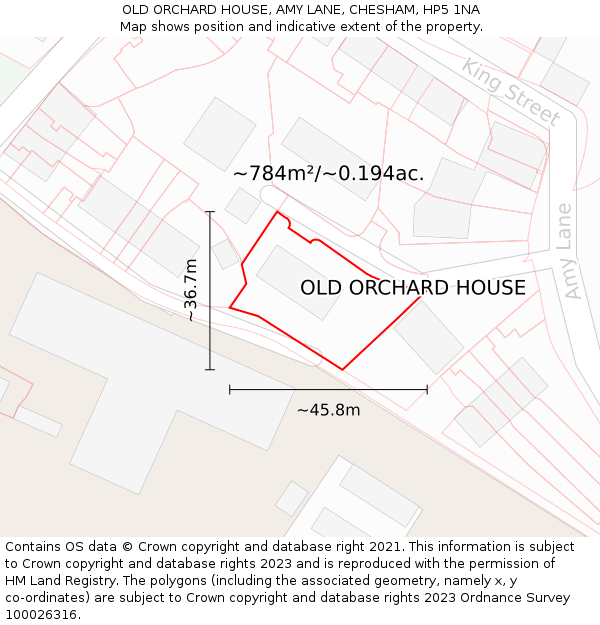 OLD ORCHARD HOUSE, AMY LANE, CHESHAM, HP5 1NA: Plot and title map