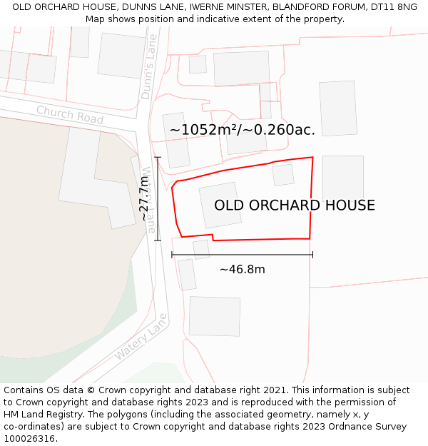 OLD ORCHARD HOUSE, DUNNS LANE, IWERNE MINSTER, BLANDFORD FORUM, DT11 8NG: Plot and title map