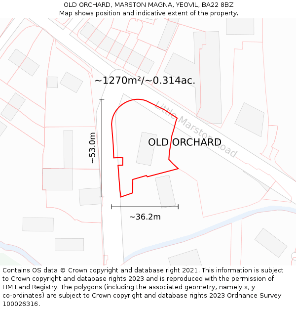 OLD ORCHARD, MARSTON MAGNA, YEOVIL, BA22 8BZ: Plot and title map