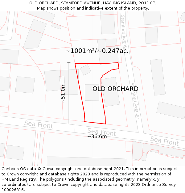 OLD ORCHARD, STAMFORD AVENUE, HAYLING ISLAND, PO11 0BJ: Plot and title map