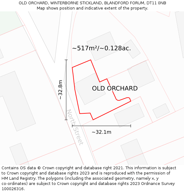 OLD ORCHARD, WINTERBORNE STICKLAND, BLANDFORD FORUM, DT11 0NB: Plot and title map