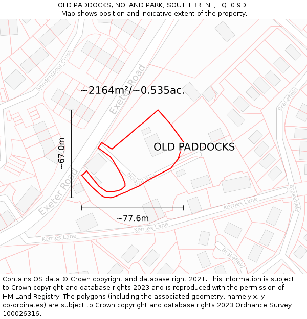 OLD PADDOCKS, NOLAND PARK, SOUTH BRENT, TQ10 9DE: Plot and title map