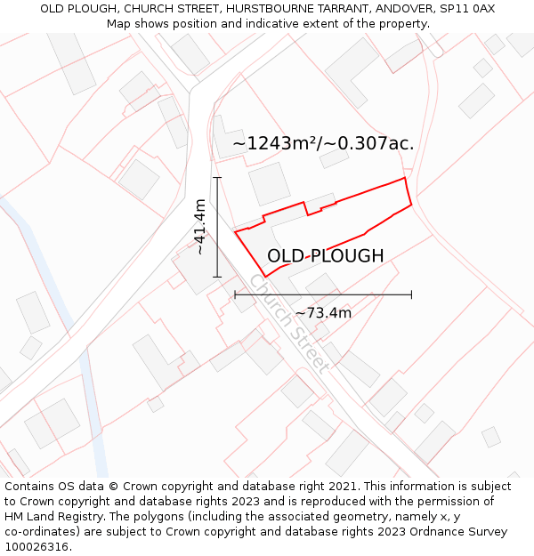 OLD PLOUGH, CHURCH STREET, HURSTBOURNE TARRANT, ANDOVER, SP11 0AX: Plot and title map