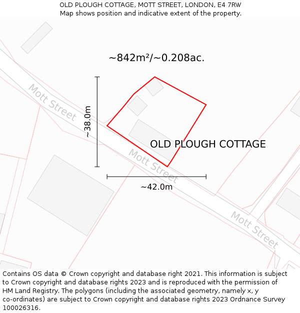 OLD PLOUGH COTTAGE, MOTT STREET, LONDON, E4 7RW: Plot and title map