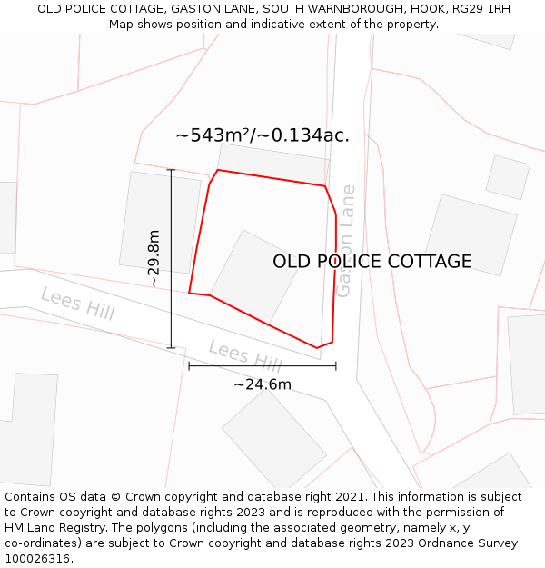 OLD POLICE COTTAGE, GASTON LANE, SOUTH WARNBOROUGH, HOOK, RG29 1RH: Plot and title map
