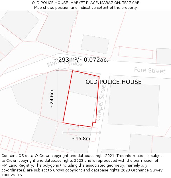 OLD POLICE HOUSE, MARKET PLACE, MARAZION, TR17 0AR: Plot and title map