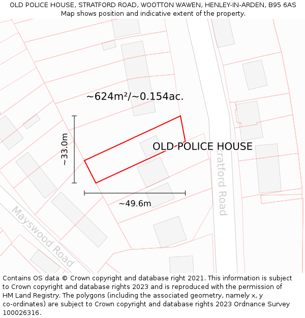 OLD POLICE HOUSE, STRATFORD ROAD, WOOTTON WAWEN, HENLEY-IN-ARDEN, B95 6AS: Plot and title map