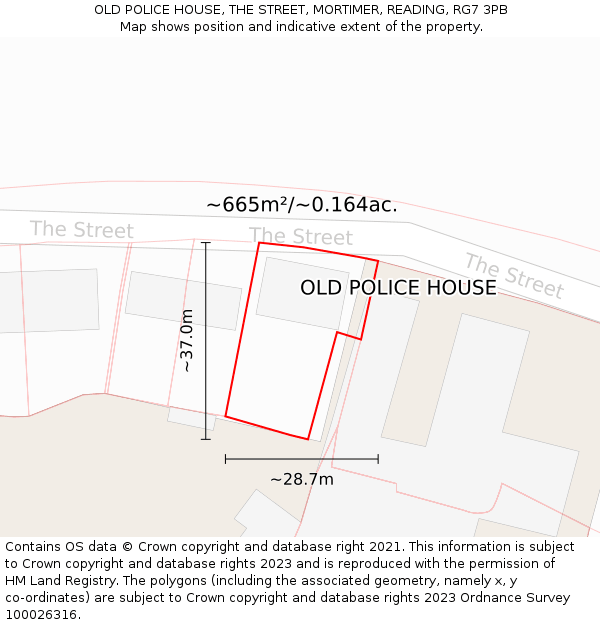 OLD POLICE HOUSE, THE STREET, MORTIMER, READING, RG7 3PB: Plot and title map