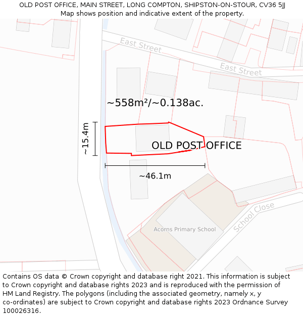 OLD POST OFFICE, MAIN STREET, LONG COMPTON, SHIPSTON-ON-STOUR, CV36 5JJ: Plot and title map