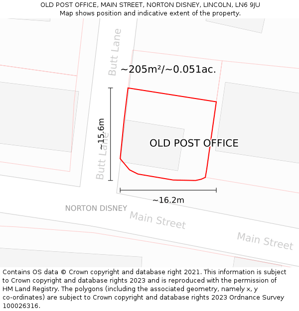 OLD POST OFFICE, MAIN STREET, NORTON DISNEY, LINCOLN, LN6 9JU: Plot and title map