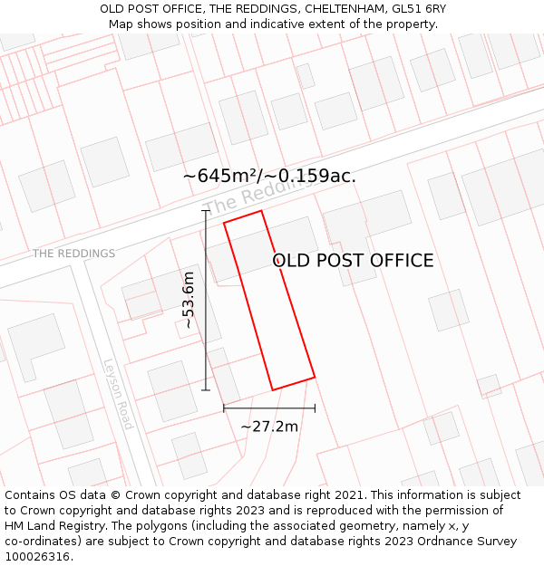OLD POST OFFICE, THE REDDINGS, CHELTENHAM, GL51 6RY: Plot and title map
