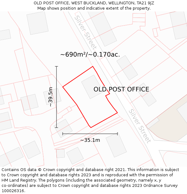 OLD POST OFFICE, WEST BUCKLAND, WELLINGTON, TA21 9JZ: Plot and title map