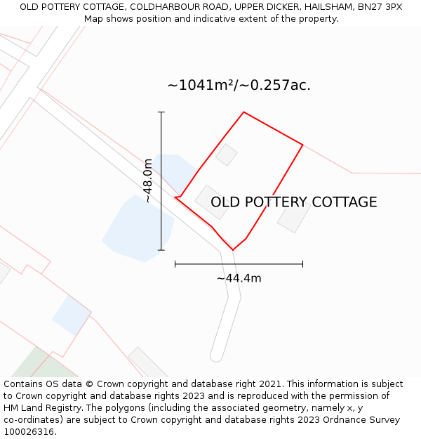 OLD POTTERY COTTAGE, COLDHARBOUR ROAD, UPPER DICKER, HAILSHAM, BN27 3PX: Plot and title map