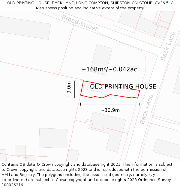 OLD PRINTING HOUSE, BACK LANE, LONG COMPTON, SHIPSTON-ON-STOUR, CV36 5LG: Plot and title map
