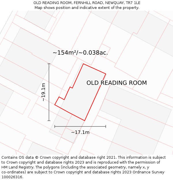 OLD READING ROOM, FERNHILL ROAD, NEWQUAY, TR7 1LE: Plot and title map