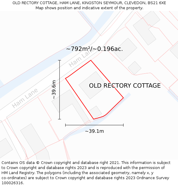 OLD RECTORY COTTAGE, HAM LANE, KINGSTON SEYMOUR, CLEVEDON, BS21 6XE: Plot and title map