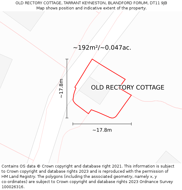 OLD RECTORY COTTAGE, TARRANT KEYNESTON, BLANDFORD FORUM, DT11 9JB: Plot and title map