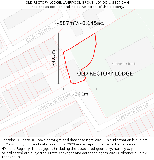 OLD RECTORY LODGE, LIVERPOOL GROVE, LONDON, SE17 2HH: Plot and title map