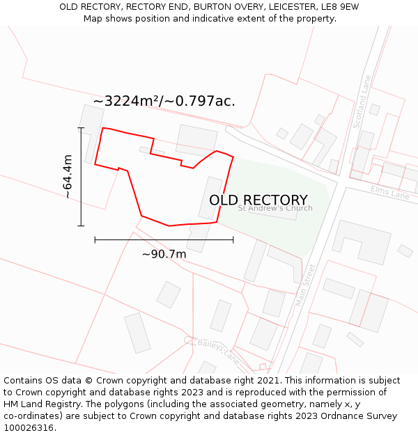 OLD RECTORY, RECTORY END, BURTON OVERY, LEICESTER, LE8 9EW: Plot and title map