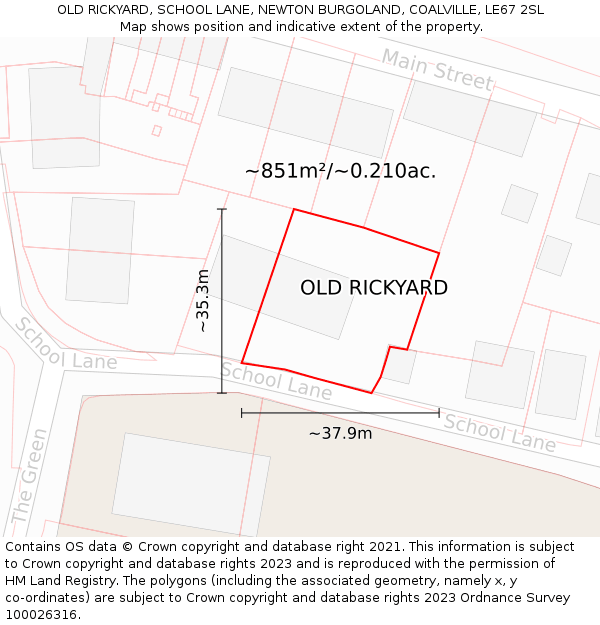 OLD RICKYARD, SCHOOL LANE, NEWTON BURGOLAND, COALVILLE, LE67 2SL: Plot and title map