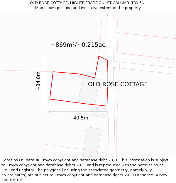 OLD ROSE COTTAGE, HIGHER FRADDON, ST COLUMB, TR9 6NL: Plot and title map