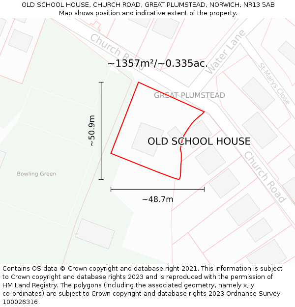 OLD SCHOOL HOUSE, CHURCH ROAD, GREAT PLUMSTEAD, NORWICH, NR13 5AB: Plot and title map