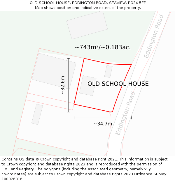 OLD SCHOOL HOUSE, EDDINGTON ROAD, SEAVIEW, PO34 5EF: Plot and title map